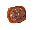 Banana brown cupcake muffin topped with nut isolated on white Background Royalty Free Stock Photo