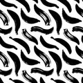 Banana brush strokes vector seamless pattern. Wavy and curved lines. Black paint freehand scribbles, abstract ink background. Royalty Free Stock Photo