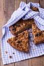 Banana cake with oatmeal and raisins granola top Royalty Free Stock Photo