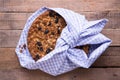 Banana cake with oatmeal and raisins granola top Royalty Free Stock Photo