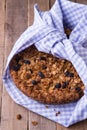 Banana cake with oatmeal and raisins granola top Royalty Free Stock Photo