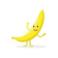 Banana cartoon character isolated on white background. Healthy food funny mascot of yellow banana vector illustration in