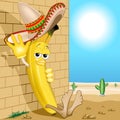 Banana Cartoon Mexico Siesta Cute Character with Sombrero Vector Illustration Royalty Free Stock Photo