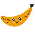 Banana character icon with smiley face. Hand drawn cartoon doodle in simple naive style. Vector cartoon illustration Royalty Free Stock Photo