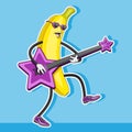 Banana character plays the guitar in the shape of a star. vector image