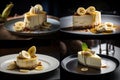 Banana Cheesecake, Pastry, Cream Cheese Dessert with Yellow Fruits, Abstract Generative AI Illustration