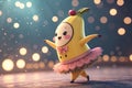 banana chibi character, dancing wears cute outfit, random bokeh background. 3d realistic art - generated by ai