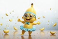 banana chibi character, dancing wears cute outfit, random bokeh background. 3d realistic art - generated by ai