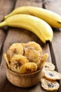 Banana chips in bowl Royalty Free Stock Photo