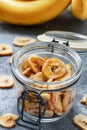 Banana chips, dehydrated slices of fresh ripe bananas