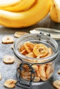 Banana chips, dehydrated slices of fresh ripe bananas