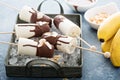 Banana and chocolate popsicles Royalty Free Stock Photo