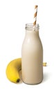Banana chocolate smoothie in a glass bottle Isolated on a white background Royalty Free Stock Photo