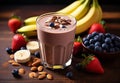 Banana And Chocolate Smoothie In The Glass Jar Milkshakes Natural And Organic Drink