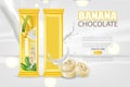 Banana chocolate Vector realistic mock up. Product placement label design. Detailed 3d illustrations