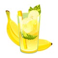 Banana cocktail. Fruity summer juice. Smoothie with fresh fruit. Lemonade with banana. Royalty Free Stock Photo