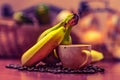 Banana, coffee, coffee cup