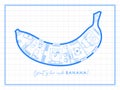 Banana construction drawing blue lines