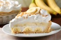 Slice of banana cream pie on plate