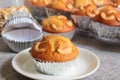 Banana cup cake, freshly baked. Royalty Free Stock Photo