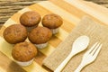 Banana cup cake on wooden background