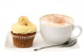 Banana cupcake and a cappuccino