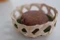 Close - up Banana cupcakes in a woven basket Royalty Free Stock Photo
