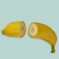 Banana cut in half, with a smooth bottom