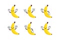 Banana cute fruit kawaii vector icon character colection