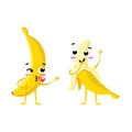 Banana. Cute fruit vector character couple isolated on white background. Funny emoticons faces. Illustration.