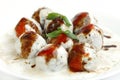 Banana dahi vada focus on middle vada Royalty Free Stock Photo