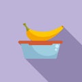 Banana food box icon flat vector. School lunch
