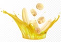 Banana fresh juice realistic illustration. Fruit vector isolated on white background, banana icon Royalty Free Stock Photo