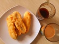 Banana fried and coffe in the morning