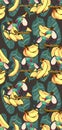 Banana Fruit bird toucan Tropical seamless vector Pattern