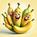 Banana fruit bunch smiling yellow green potassium rich Royalty Free Stock Photo