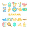 banana fruit food yellow white icons set vector Royalty Free Stock Photo