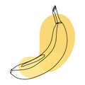 Banana fruit isolated on white background in line art style, doodle. Lines and abstract spots, leaves. Vector Royalty Free Stock Photo