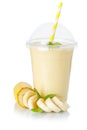 Banana fruit juice smoothie fresh drink milkshake milk shake in a cup isolated on white Royalty Free Stock Photo