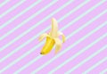 banana on a geometric background of mint and lavender flowers