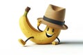 banana in a hat smiling isolated on a white background