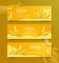 Banana healthy fruits for template banner banners horizontal variations option realistic with flat color style