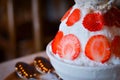 Banana ice cream with strawberry and mint in cup. Royalty Free Stock Photo