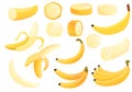 Banana icons set, cartoon style