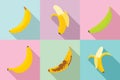 Banana icons set, flat style