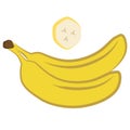 Banana illustration of tropical fruit. Image of fruit with soft pulp, depicted whole or in section Royalty Free Stock Photo