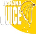 Banana juice flows from the fruit. Four bananas of different shapes on a yellow background. Typography and vector fruits