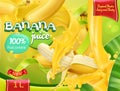 Banana juice. Sweet tropical fruits. 3d vector