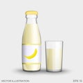 Banana juice in a transparent glass bottle isolated