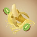 Banana and kiwi fruit splash Royalty Free Stock Photo